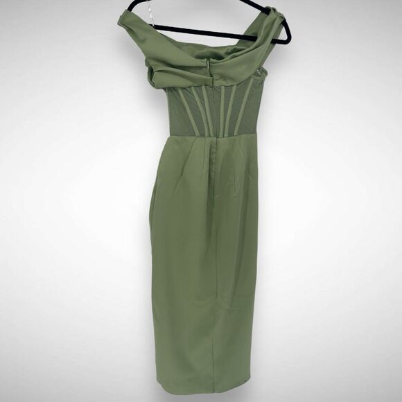 House of CB‎ Lulu Drape Satin Boned Corset Pistachio Green Midi Dress Size XS - Picture 3 of 10